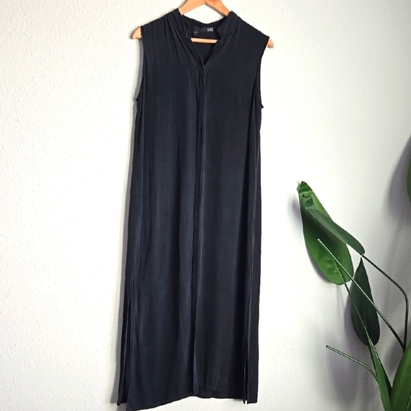 Eileen Fisher black button down sleeveless Dress With Side Slits 100% silk - Picture 1 of 9
